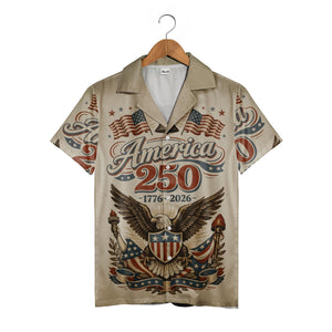 Vintage Patriotic Hawaiian Shirt - Eagle Shield & Laurel Wreath Independence Day Design