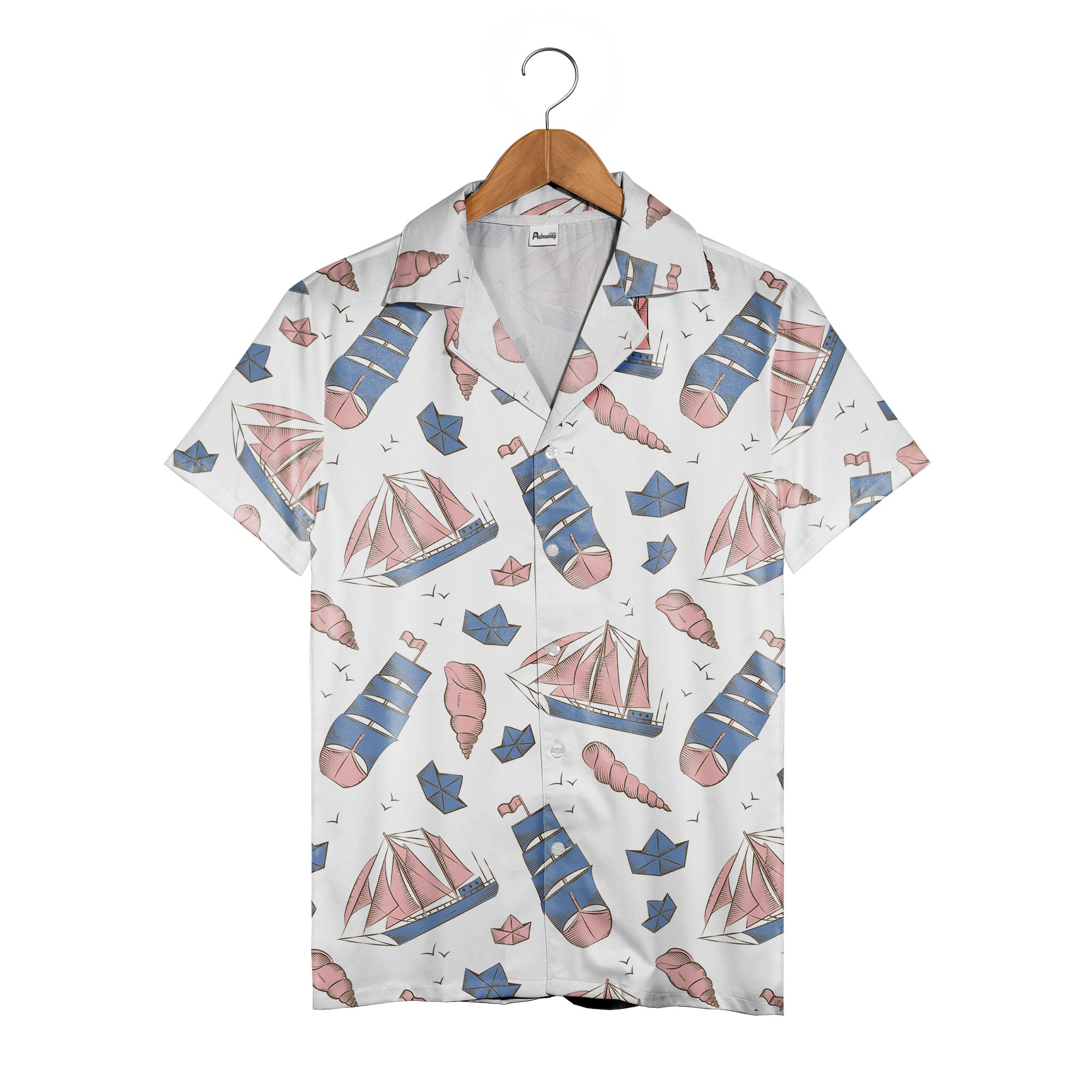 Vintage Sailboat & Seashell Nautical Hawaiian Shirt – Marine Bird Pattern