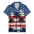 watercolor american flag & palm trees patriotic hawaiian shirt
