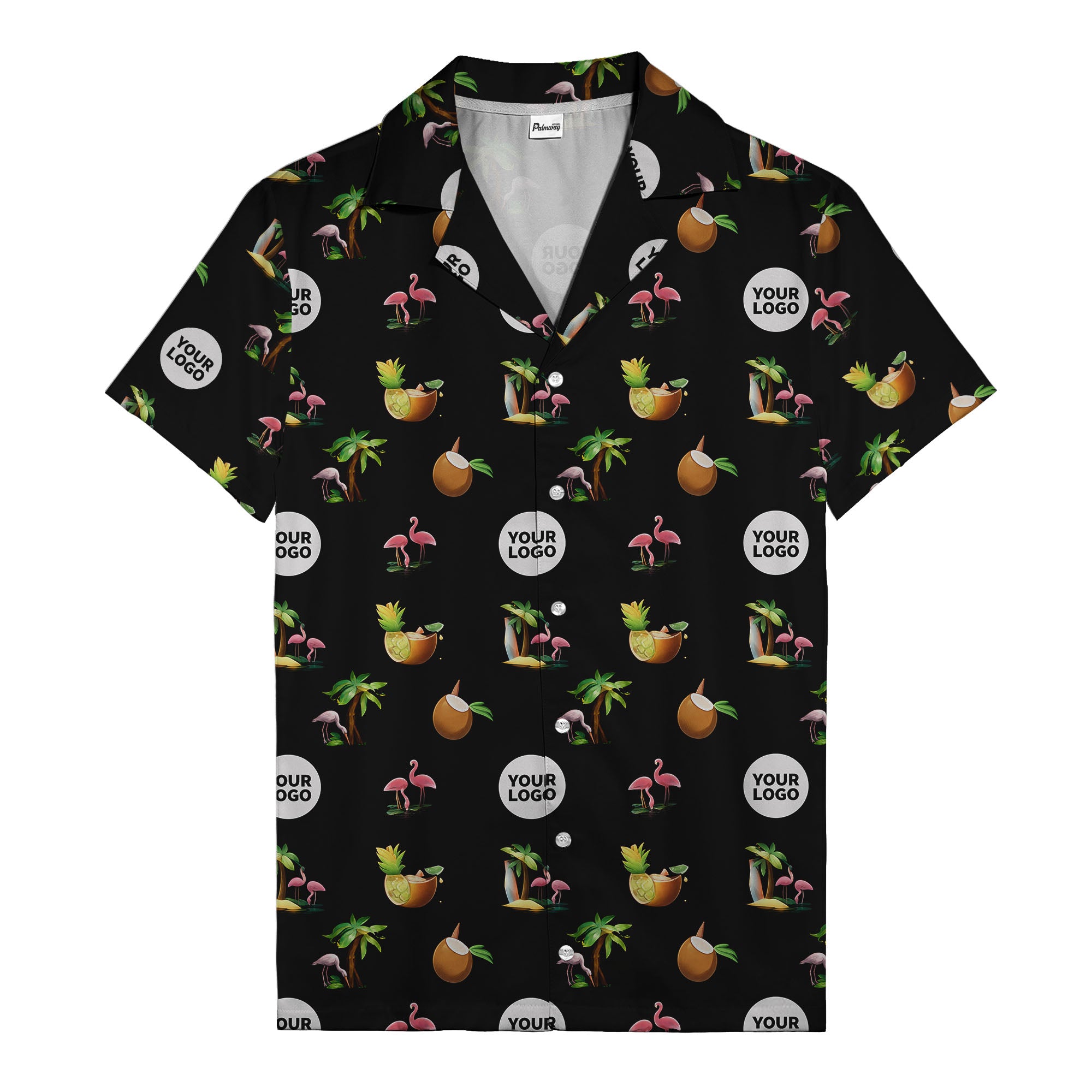 watercolor coral pink flamingos palm trees coconuts hawaiian shirt for men