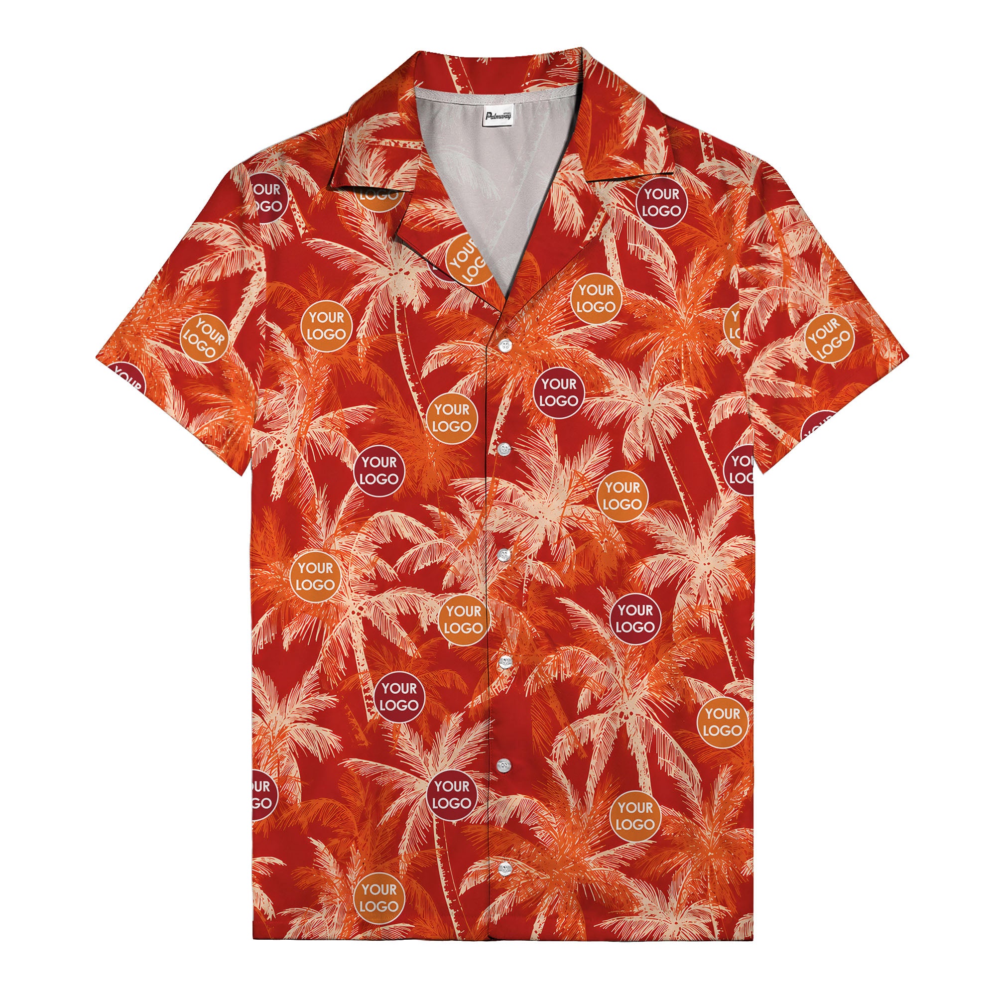 watercolor coral red palm tree & logo hawaiian beach vacation shirt hawaiian shirt