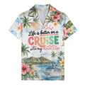 watercolor cruise sunset palm trees hibiscus flowers hawaiian shirt