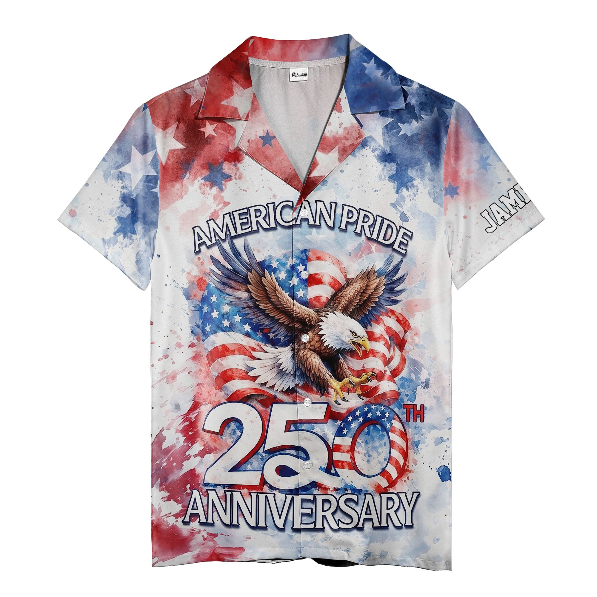 watercolor eagle american flag stars patriotic anniversary hawaiian shirt for men