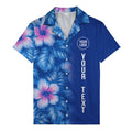 watercolor hibiscus monstera leaf royal blue hawaiian shirt