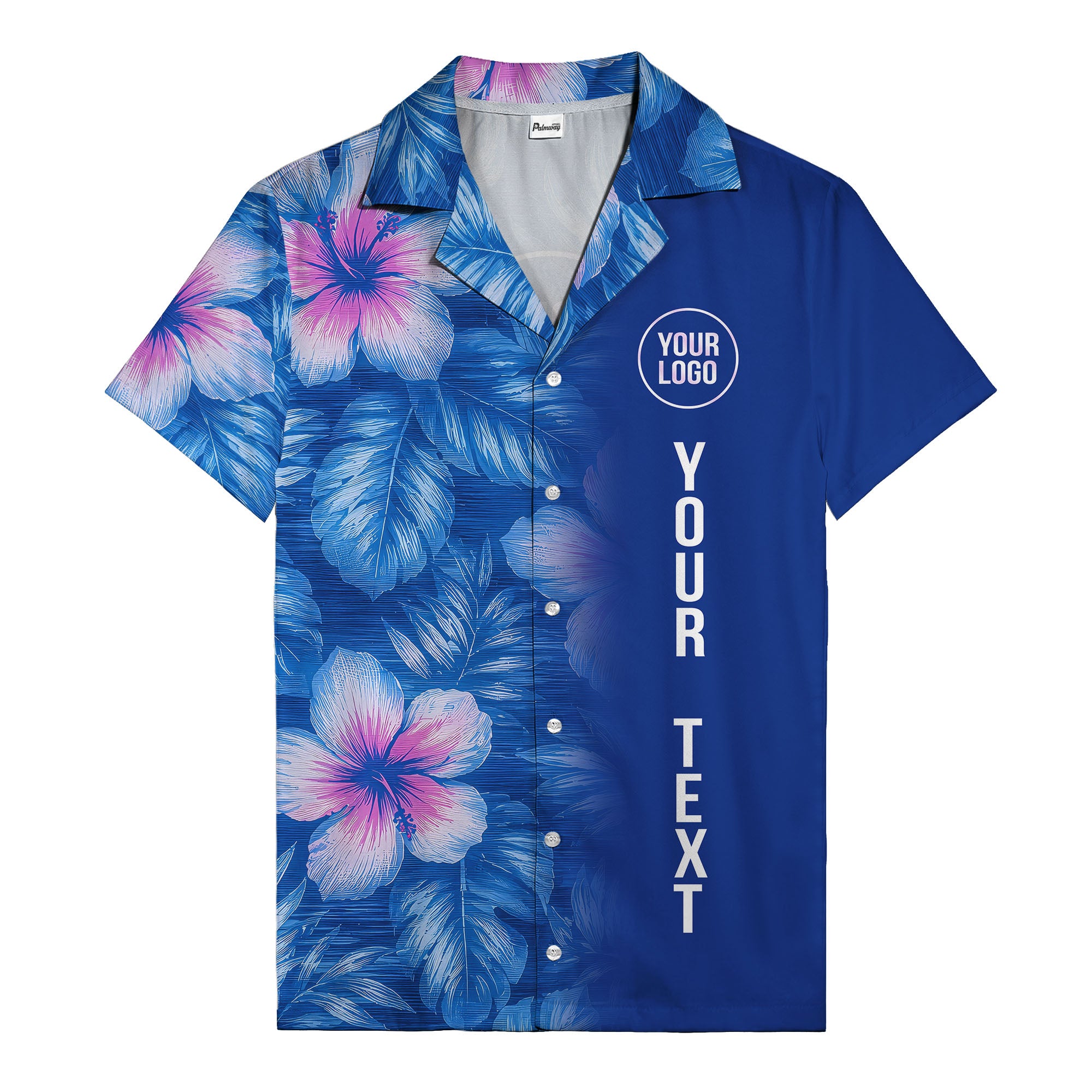 watercolor hibiscus monstera leaf royal blue hawaiian shirt