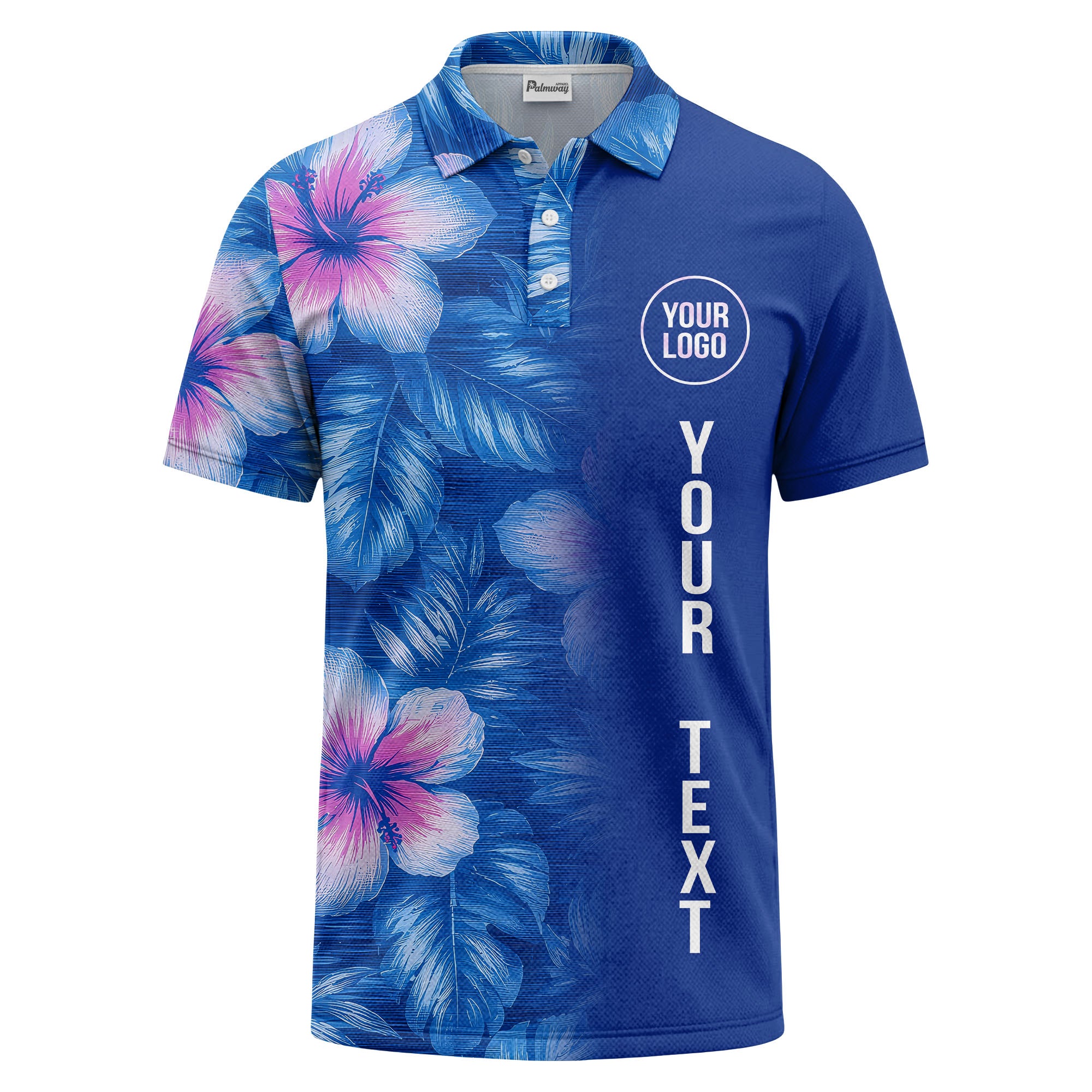 watercolor hibiscus & palm leaves tropical polo shirt for men
