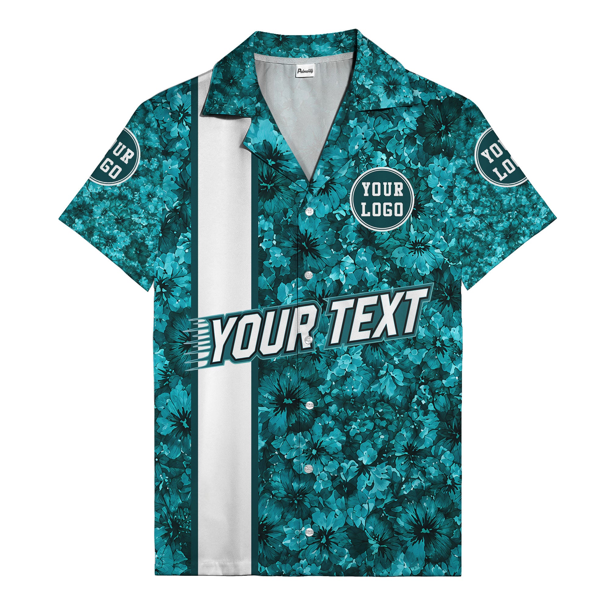 watercolor hibiscus stripes custom logo teal hawaiian shirt