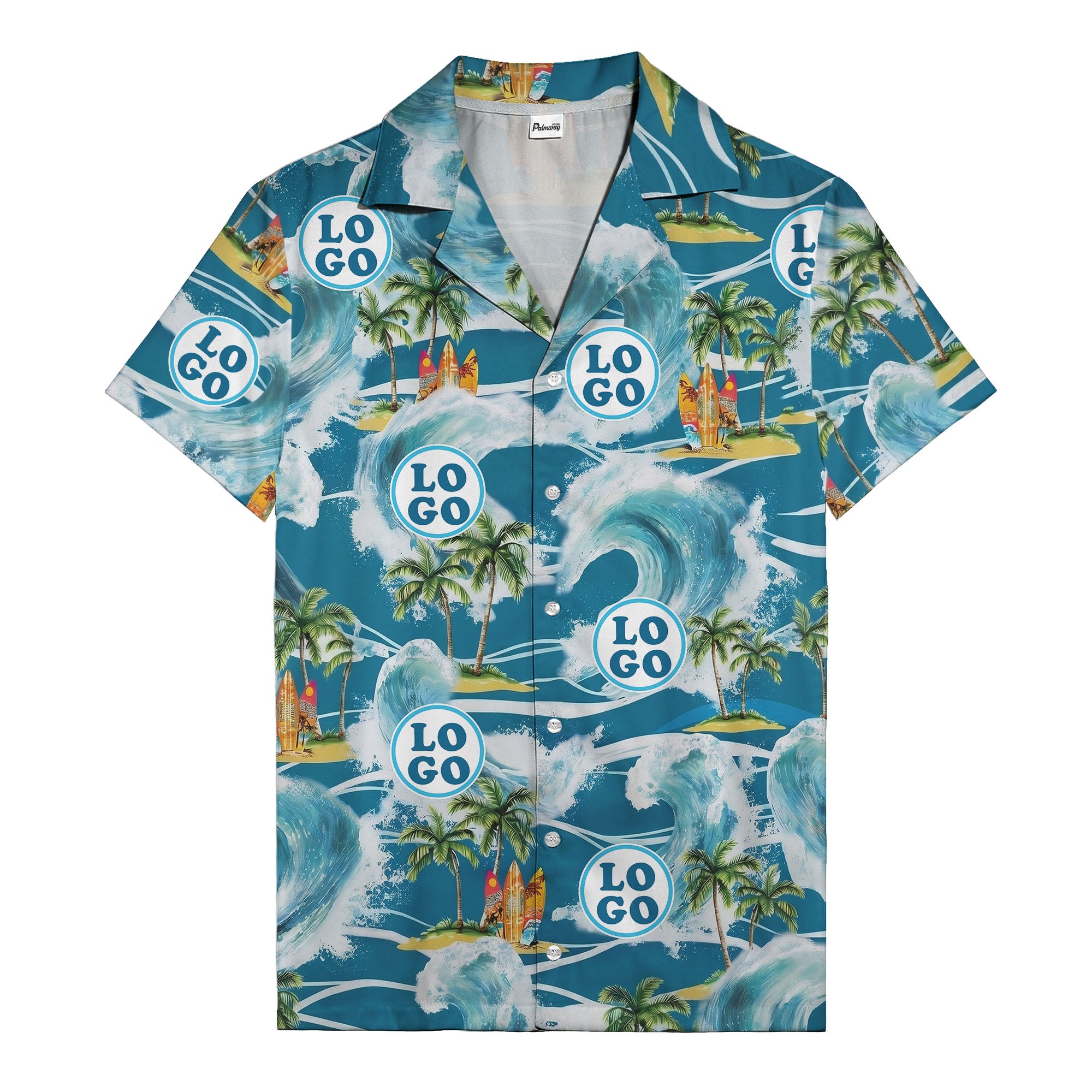watercolor ocean waves palm trees surfboards hawaiian shirt for men
