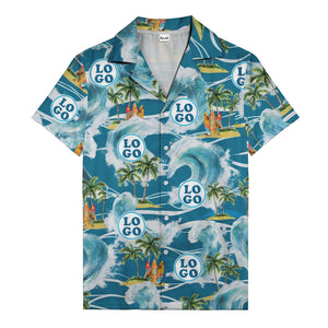 watercolor ocean waves palm trees surfboards hawaiian shirt for men