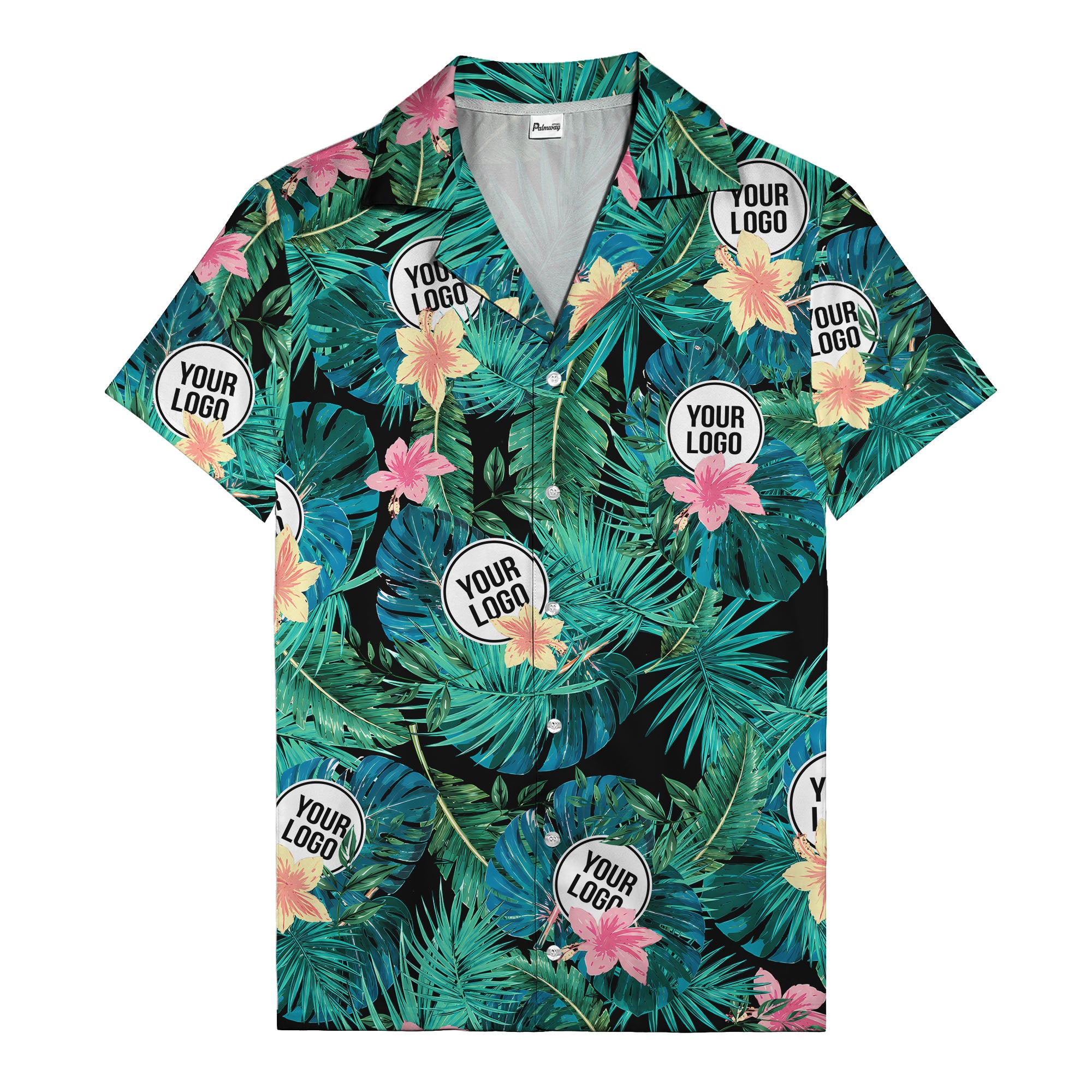 watercolor palm leaves & coral hibiscus hawaiian shirt for beach vibes