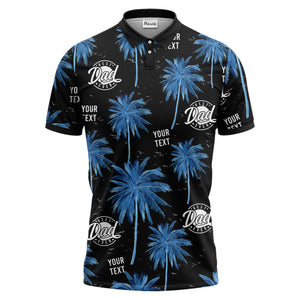 watercolor palm trees birds best dad ever navy blue tropical polo shirt