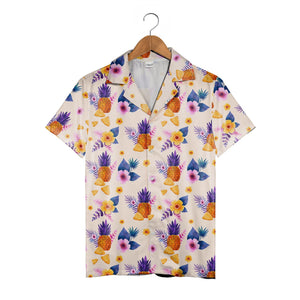Watercolor Pineapple Hawaiian Shirt with Purple Palm Leaves