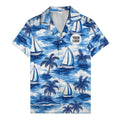 watercolor sailboats drifting through palm tree islands hawaiian shirt for men