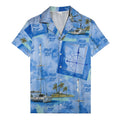 watercolor sailing ships & palm trees ocean hawaiian shirt