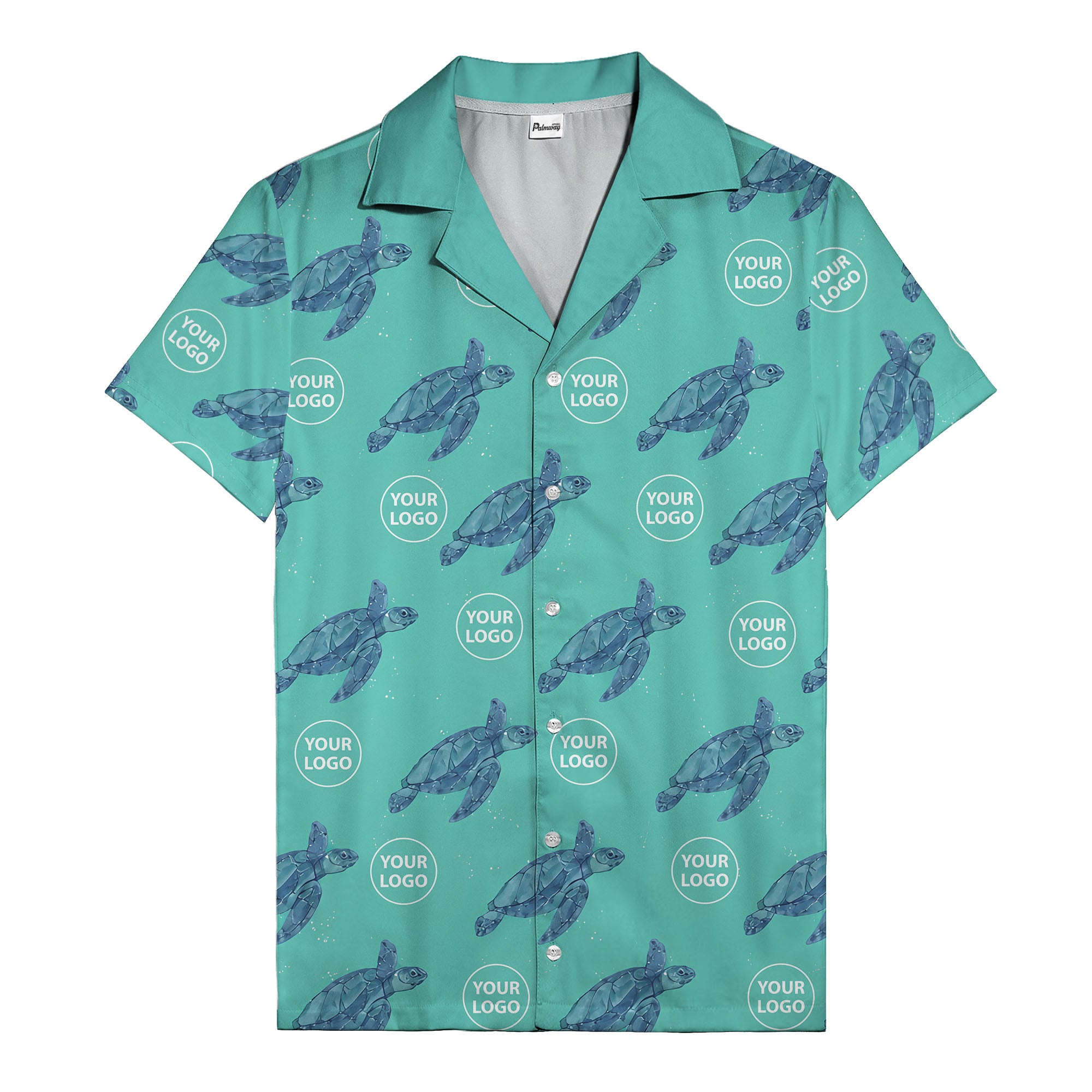 watercolor sea turtle repeat hawaiian shirt with custom logo slots