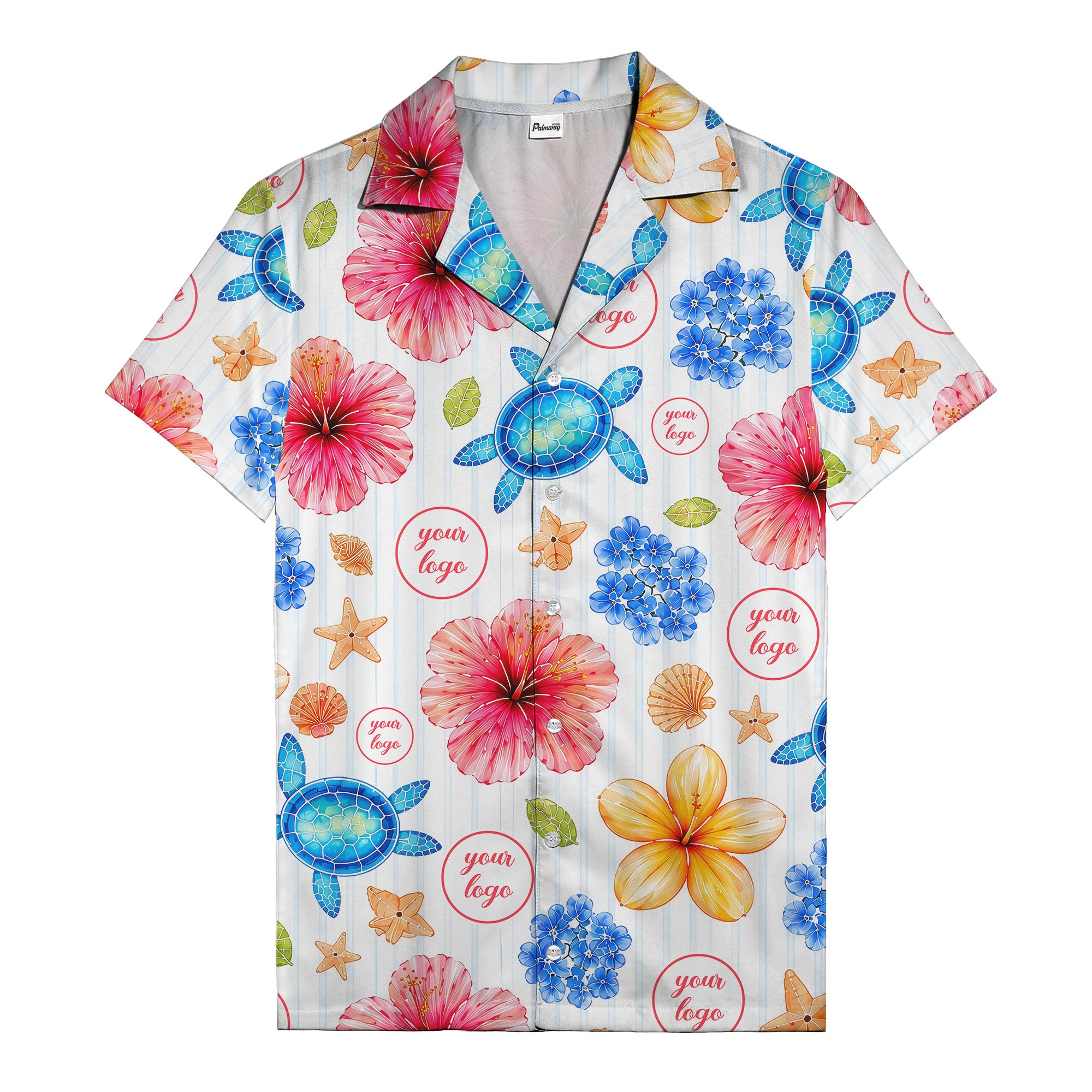 watercolor sea turtles & coral hibiscus hawaiian shirt for men
