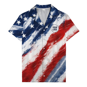 watercolor stars & stripes diagonal brushstroke patriotic hawaiian shirt
