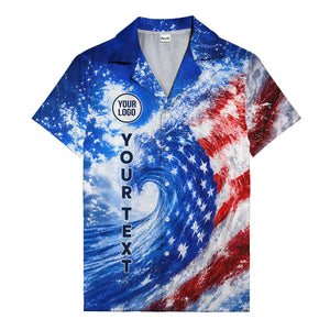 watercolor stars & stripes wave patriotic hawaiian shirt