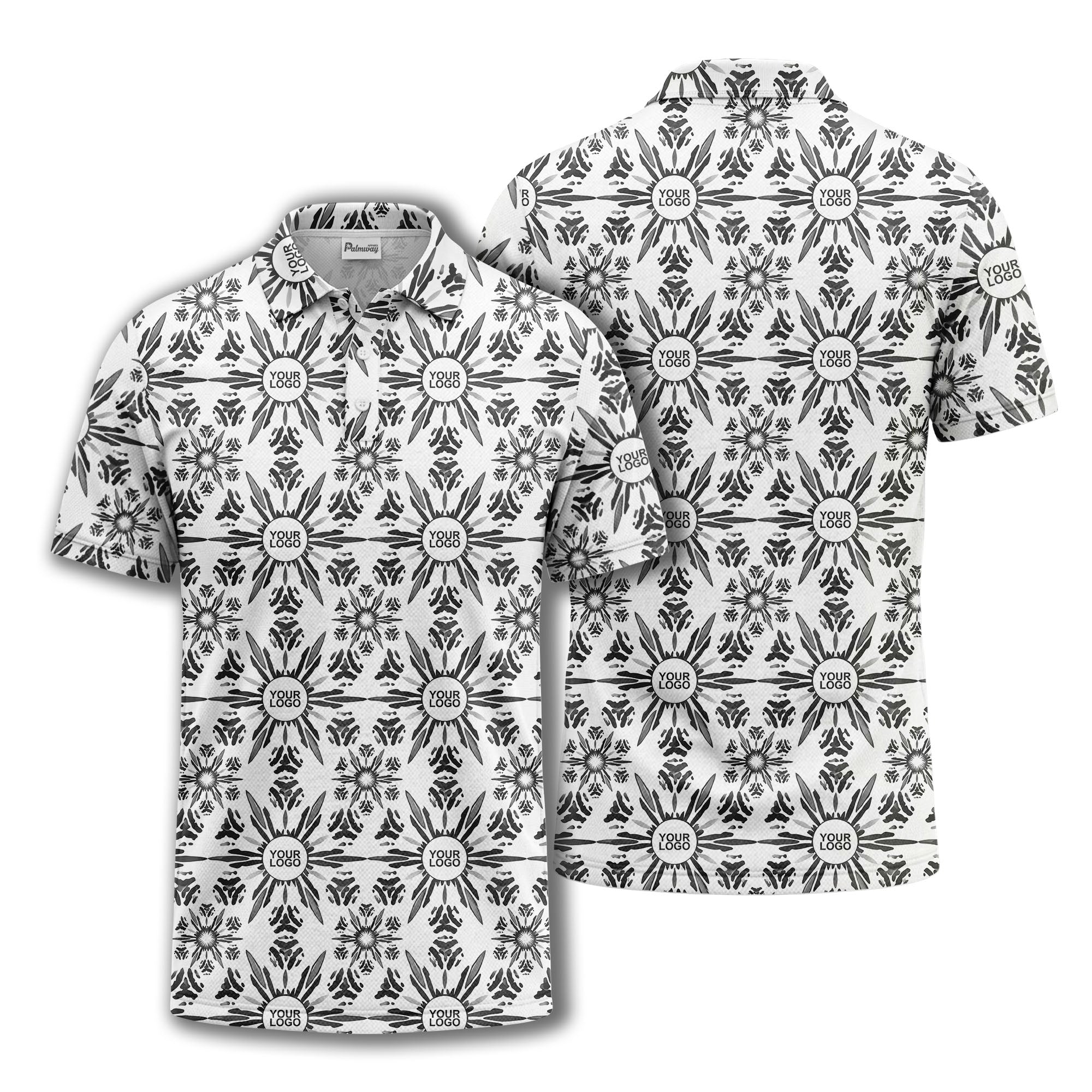 watercolor sunburst floral repeat pattern golf polo shirt