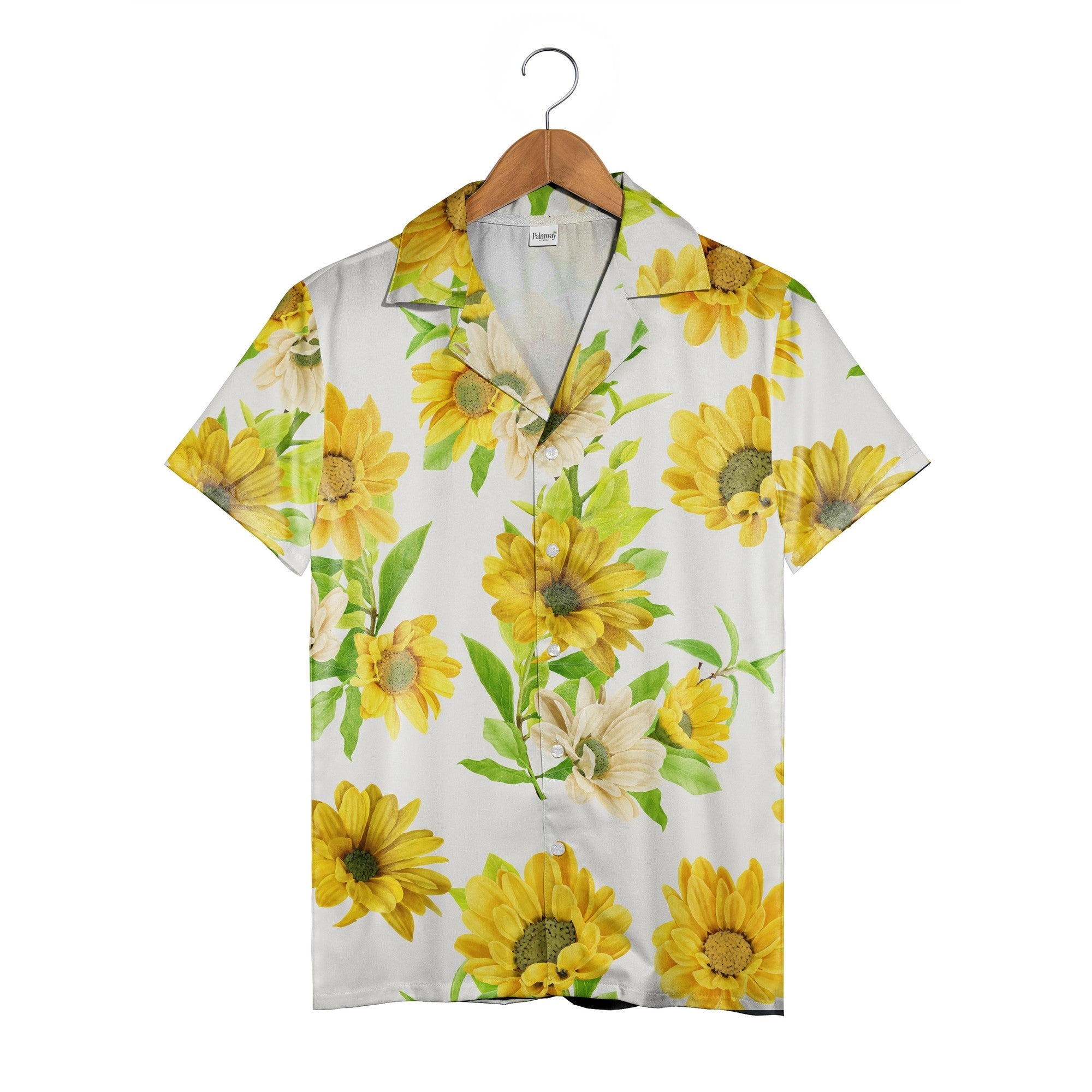 Watercolor Sunflower Hawaiian Shirt with Buds and Leaves Elegant