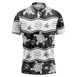 wavy band sea turtles starfish monochrome polo shirt for men
