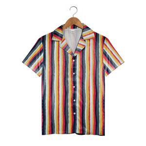 Wavy Berry Mustard Navy Stripe Hawaiian Shirt Dynamic Pattern