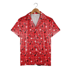 Western Paisley Hawaiian Shirt in Bold Red Black and White Graphic