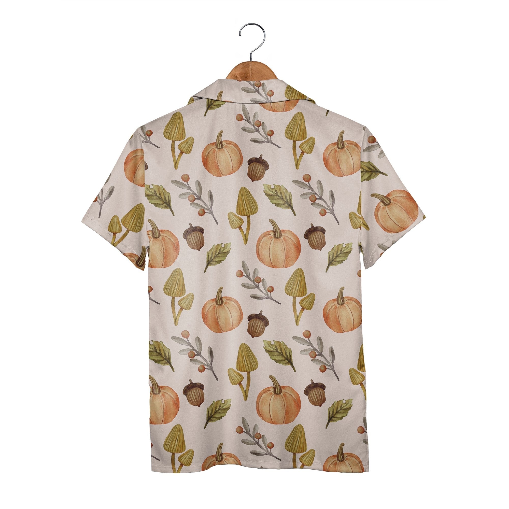 Whimsical Autumn Mushroom and Pumpkin Hawaiian Shirt Watercolor