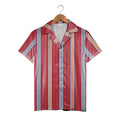 Woven Fabric Texture Stripe Hawaiian Shirt Red White Blue Orange