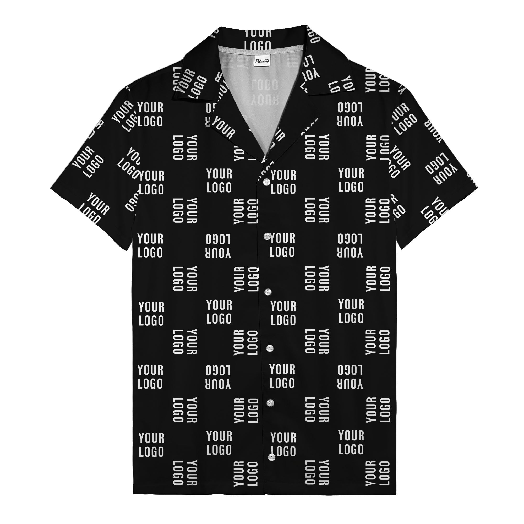 your logo repeat white on black modern graphic hawaiian shirt