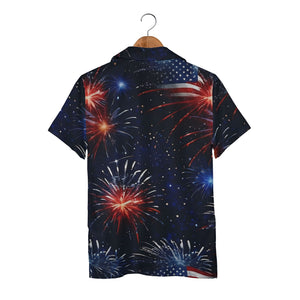 4th of July Bald Eagle Hawaiian Shirt - Stars & Fireworks American Flag Celebration