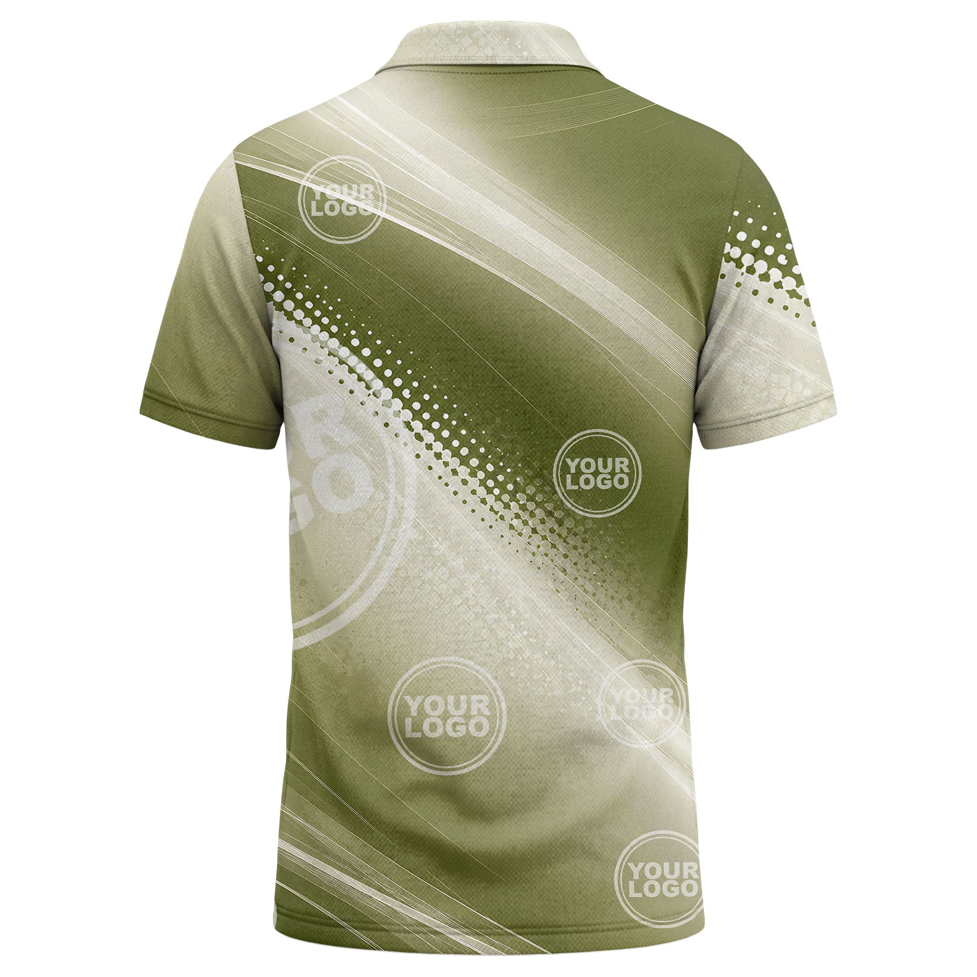 abstract gradient waves & circular dots modern olive green polo shirt