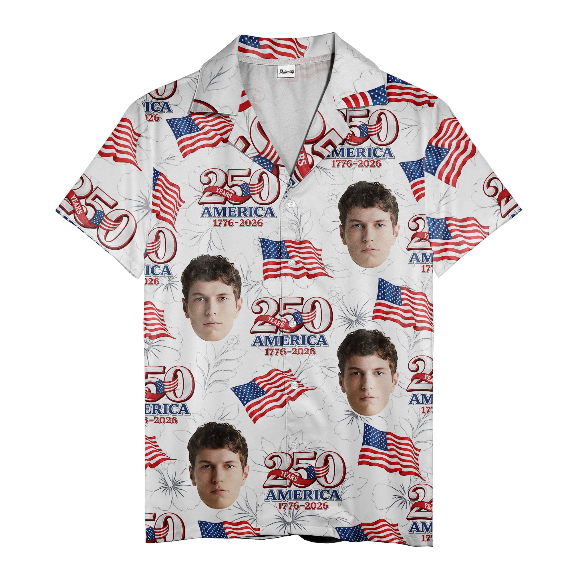 america 250th anniversary floral hawaiian shirt with flags & hibiscus flowers