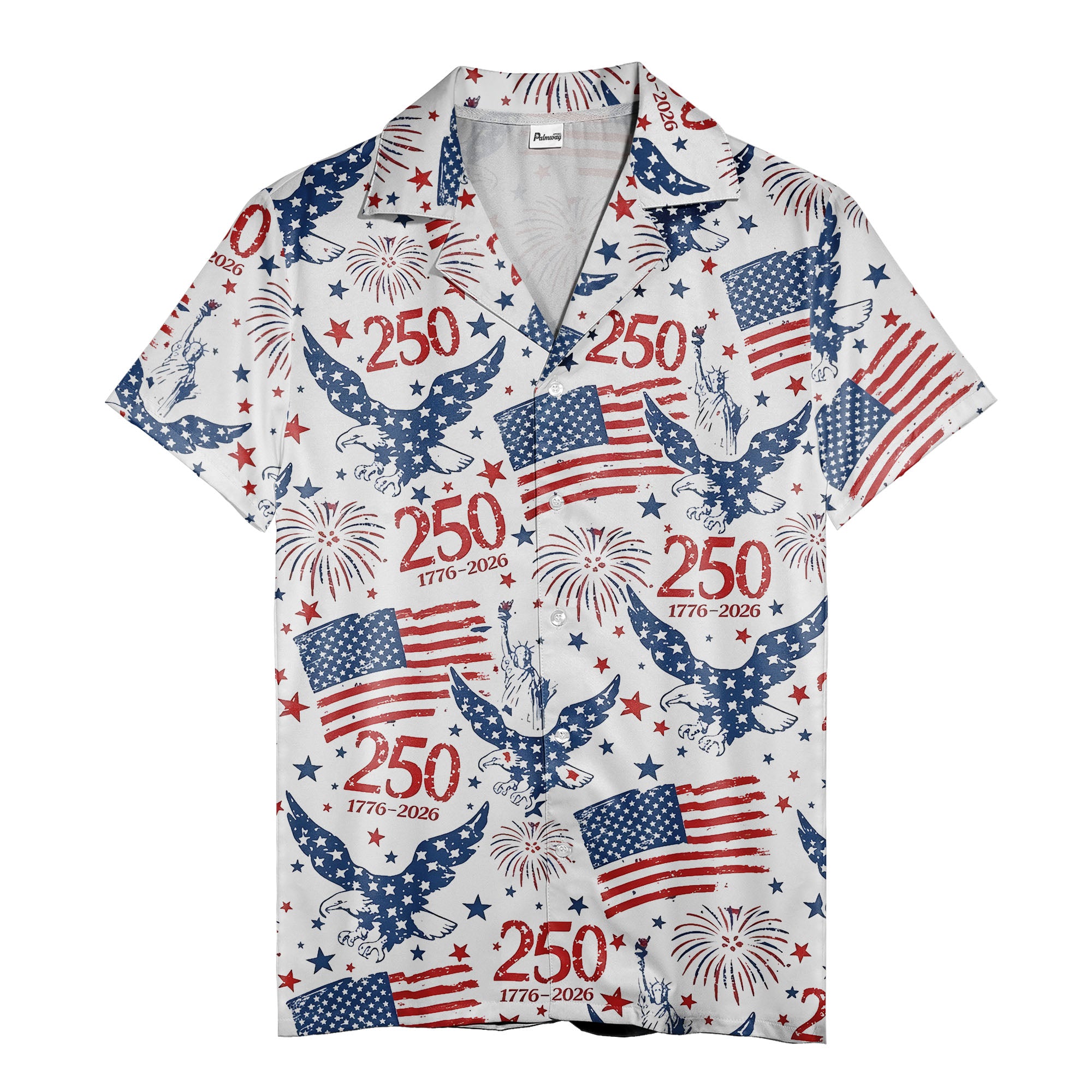 american 250th anniversary hawaiian shirt with eagles and fireworks all over print