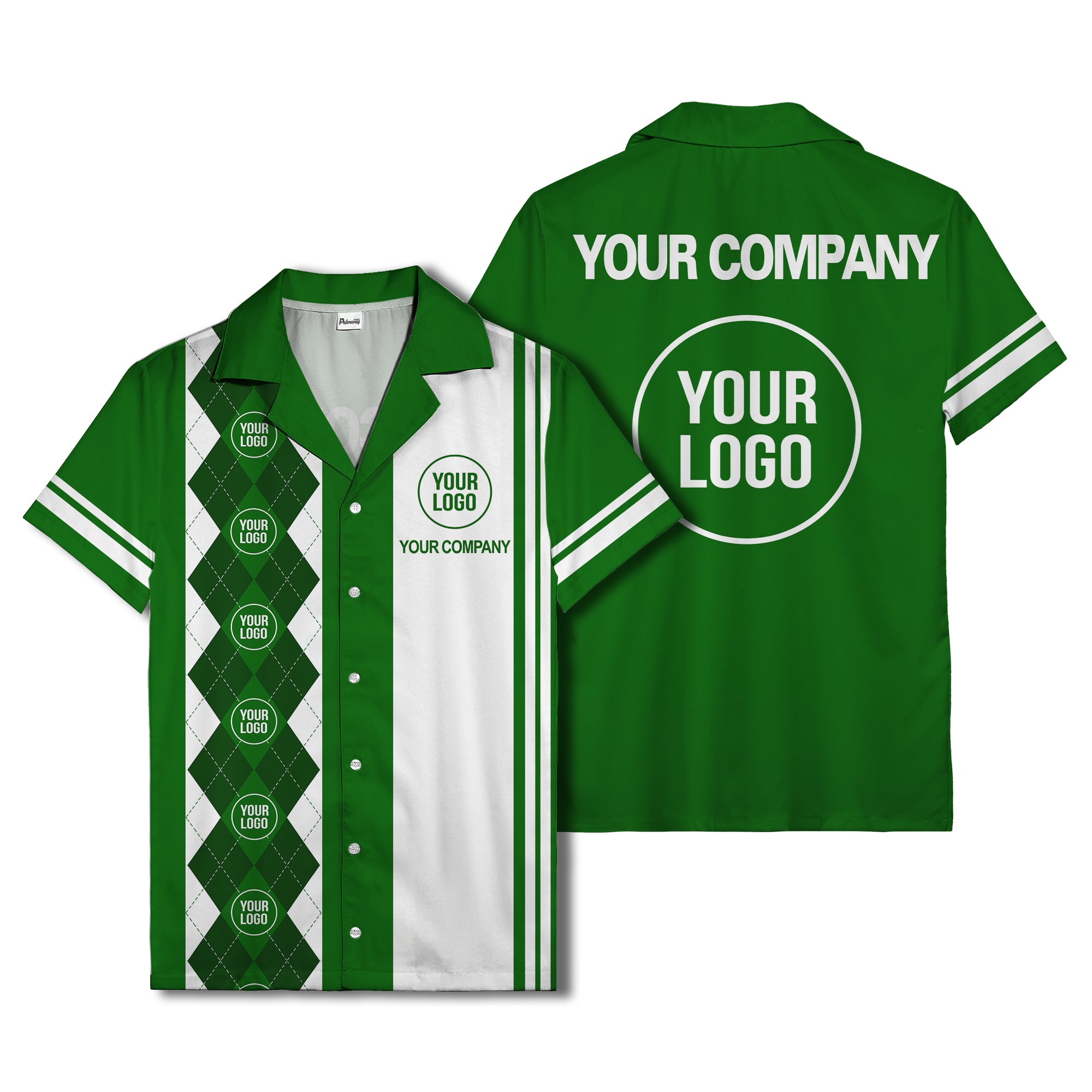 black white argyle stripes & custom logos golf hawaiian shirt