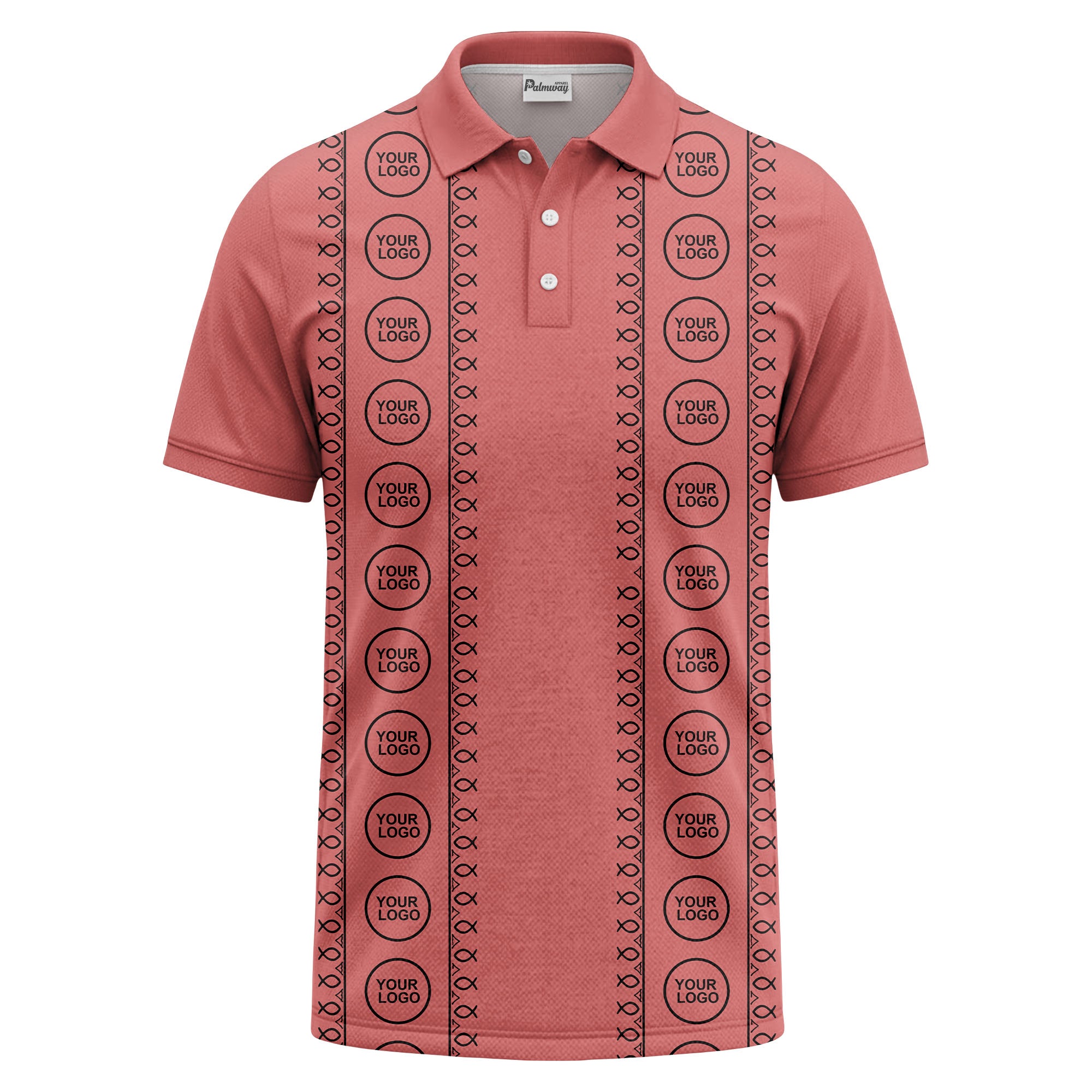 black white fish symbol repeat pattern golf polo shirt