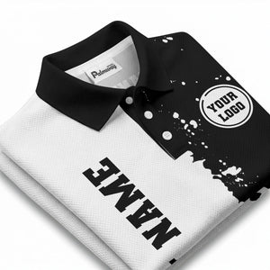 black white paint splatter custom logo corporate polo shirt