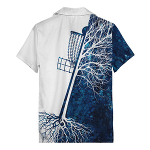 blue hexagon windmill silhouette & tree roots abstract art hawaiian shirt