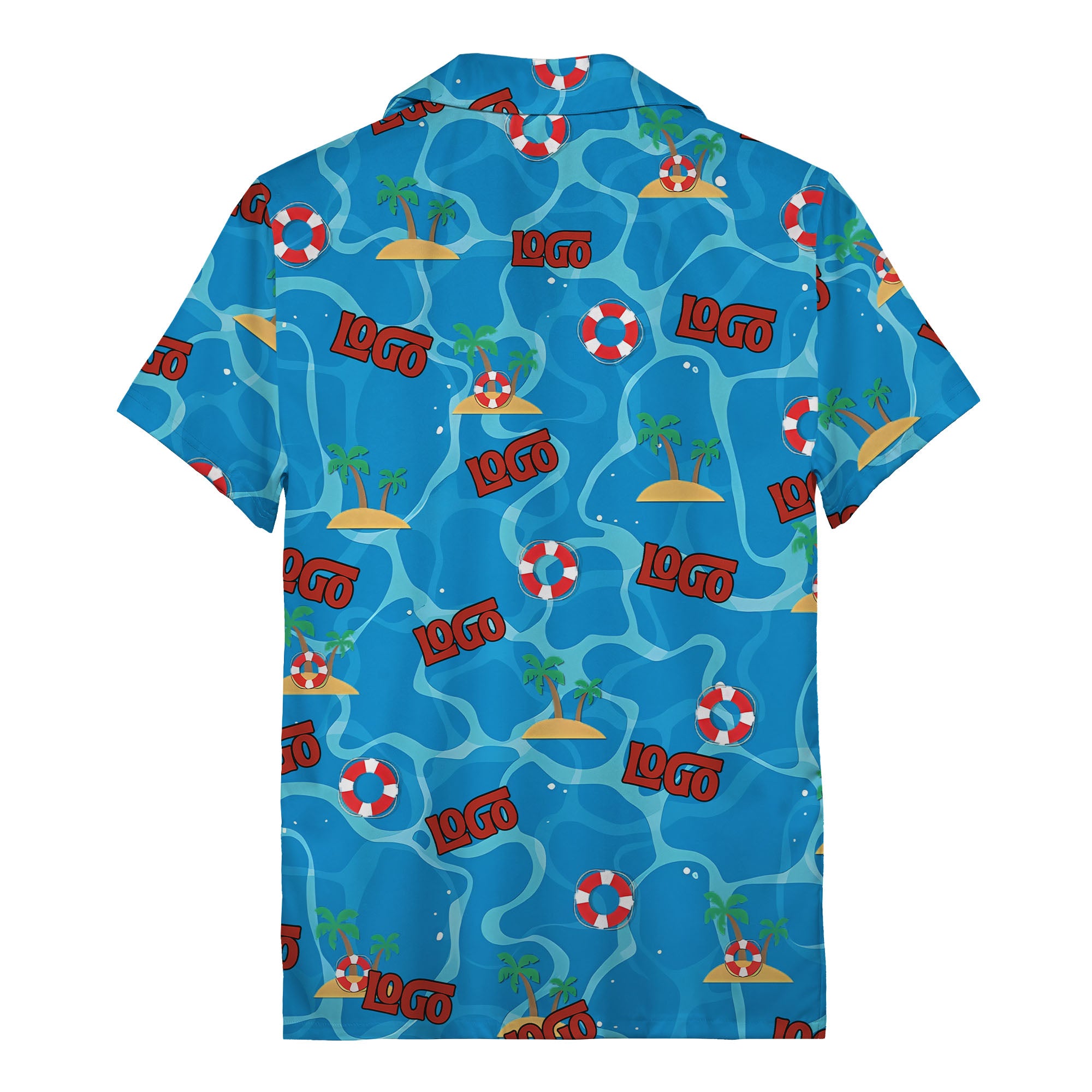 cartoon lifebuoy & palm tree island oasis hawaiian shirt for men