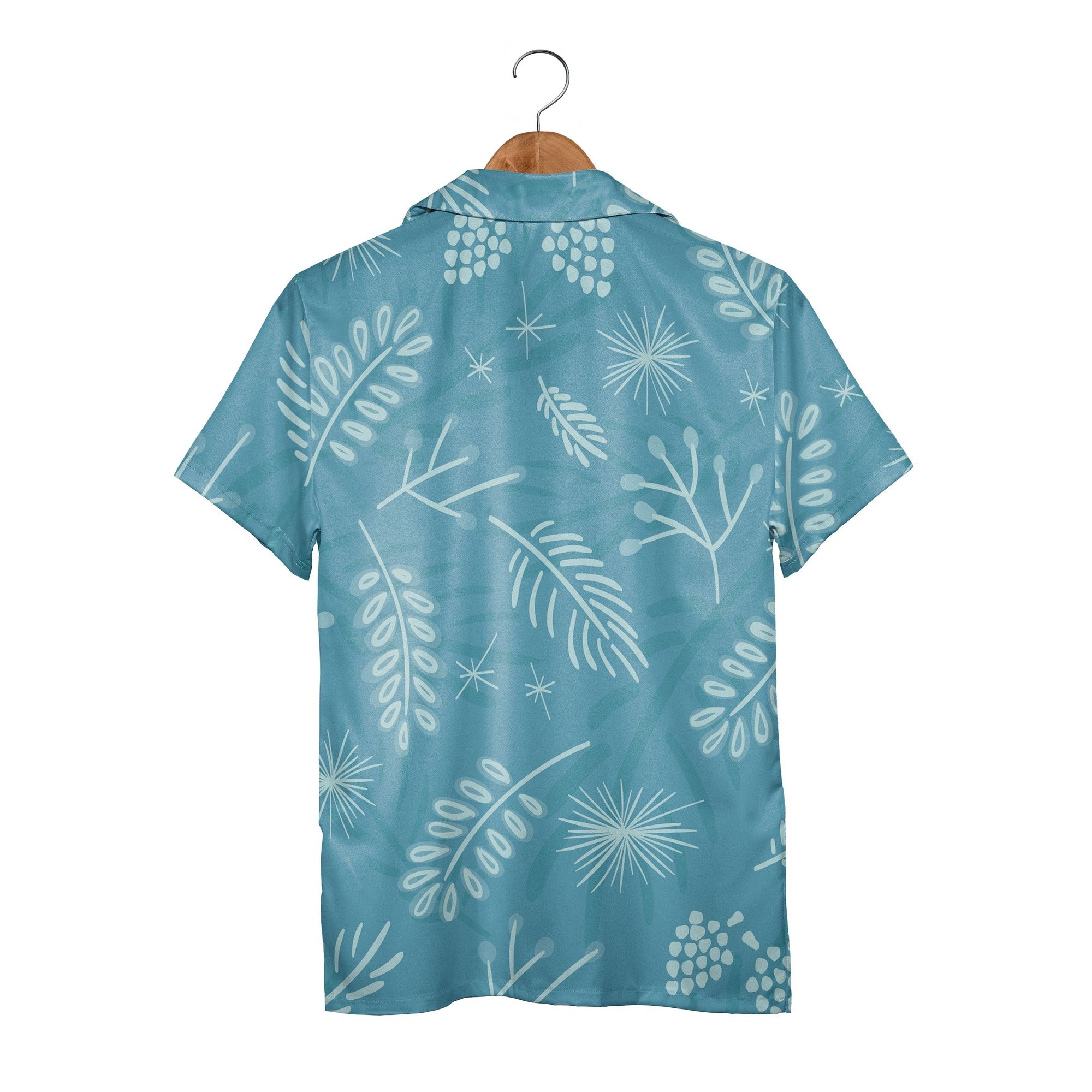 Cerulean Pine Needle Hawaiian Shirt with Berry and Pinecone Accents