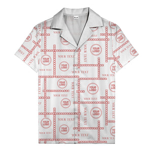 chain link grid custom logo text monochrome black white hawaiian shirt