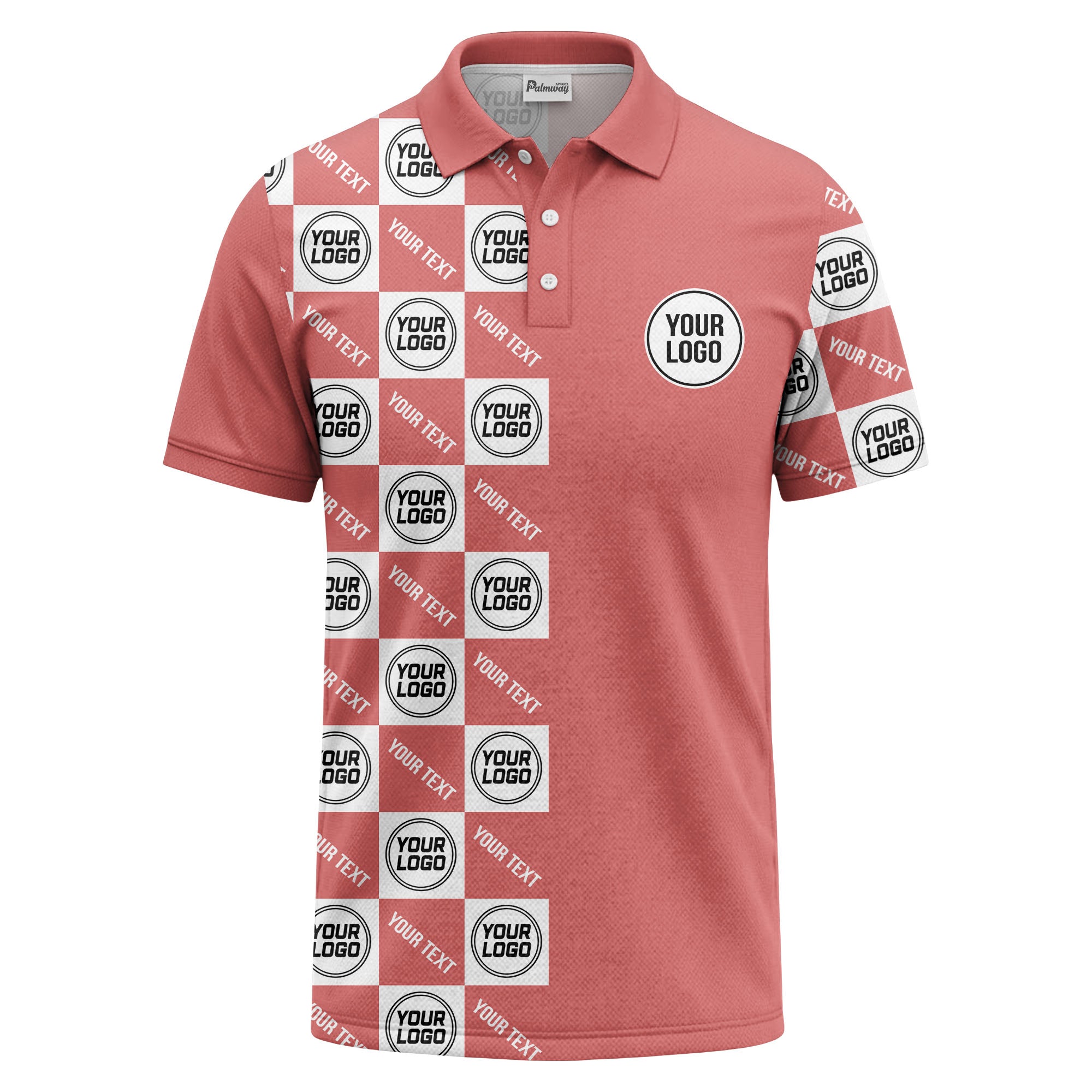 checkerboard repeat logo text black white customizable polo shirt
