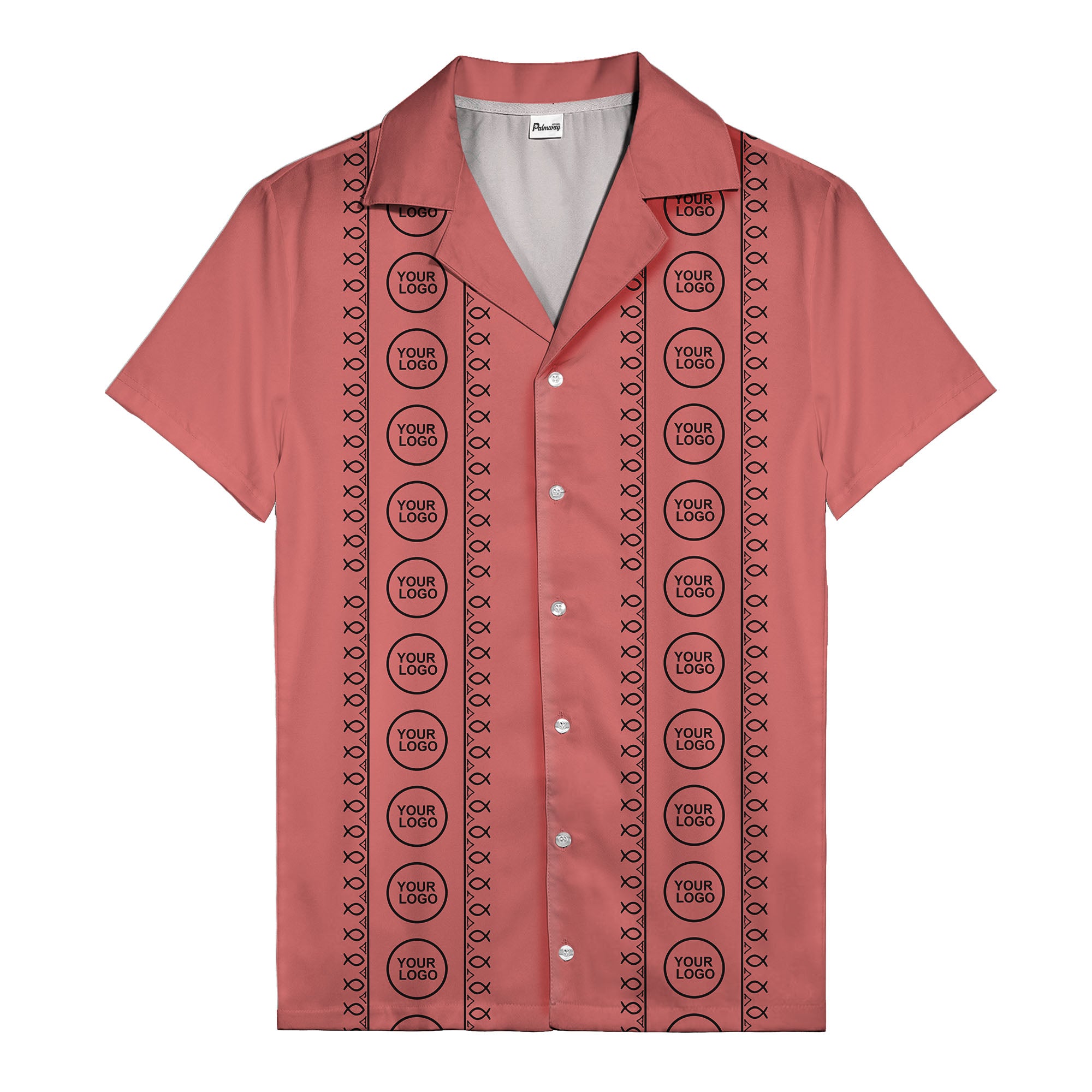 circular logo & fish symbols black hawaiian shirt for men