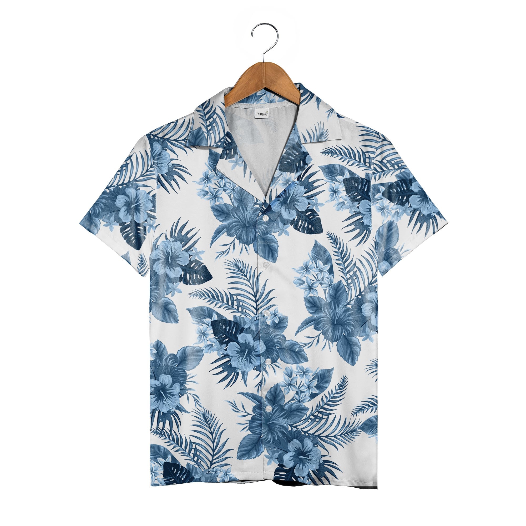 Clean White Corporate Hawaiian Shirt with Monstera Leaf Logo Design