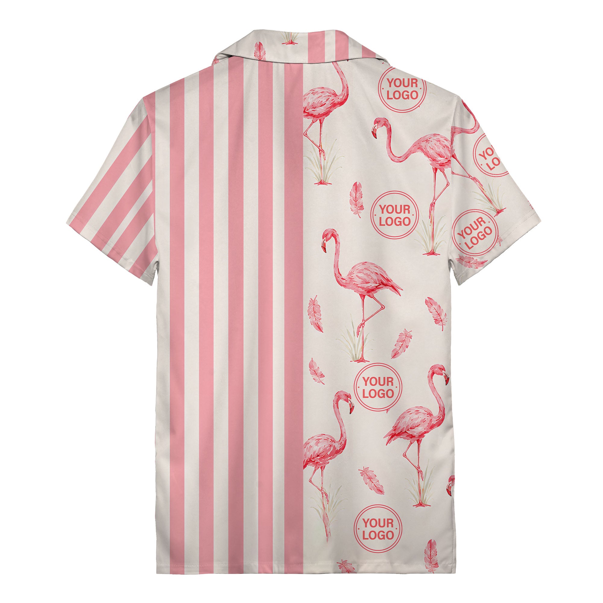 coral pink watercolor flamingo silhouettes & stripes hawaiian shirt for men
