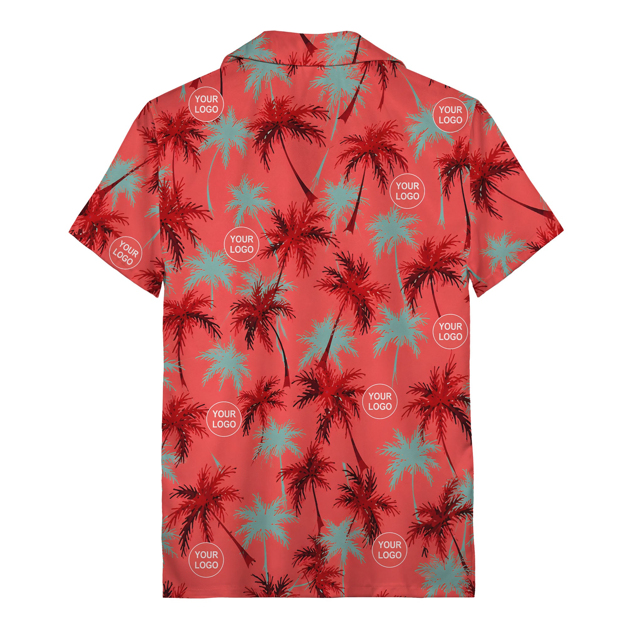 coral red watercolor palm trees & custom logos hawaiian shirt