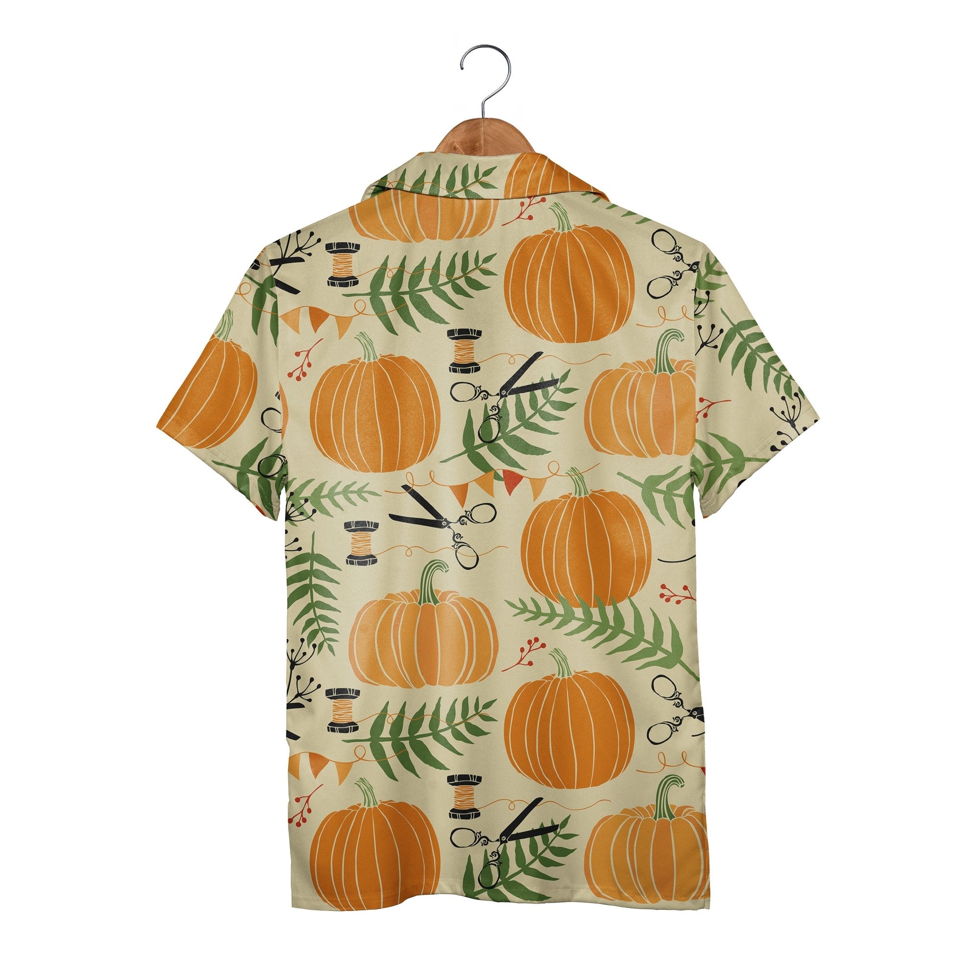 Crafty Autumn Pumpkin Hawaiian Shirt with Scissors and Thread