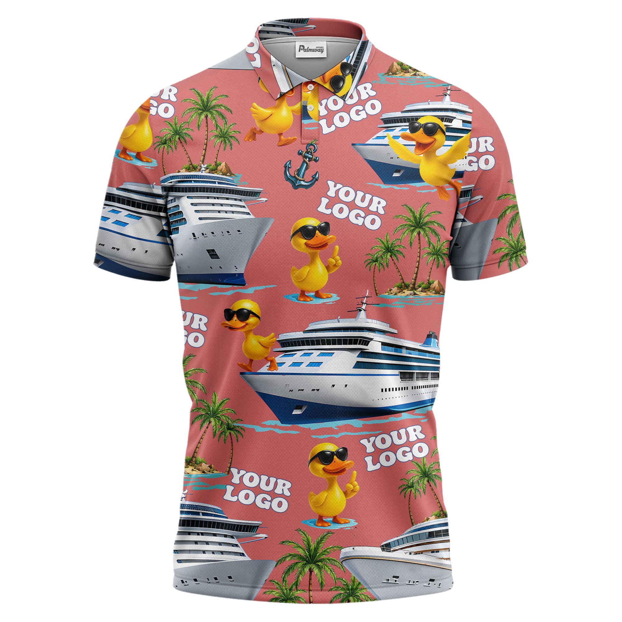 cruise ship & sunglasses ducks cartoon islands polo shirt for men
