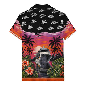 cruise ship sunset palm trees hibiscus flowers hawaiian shirt for men