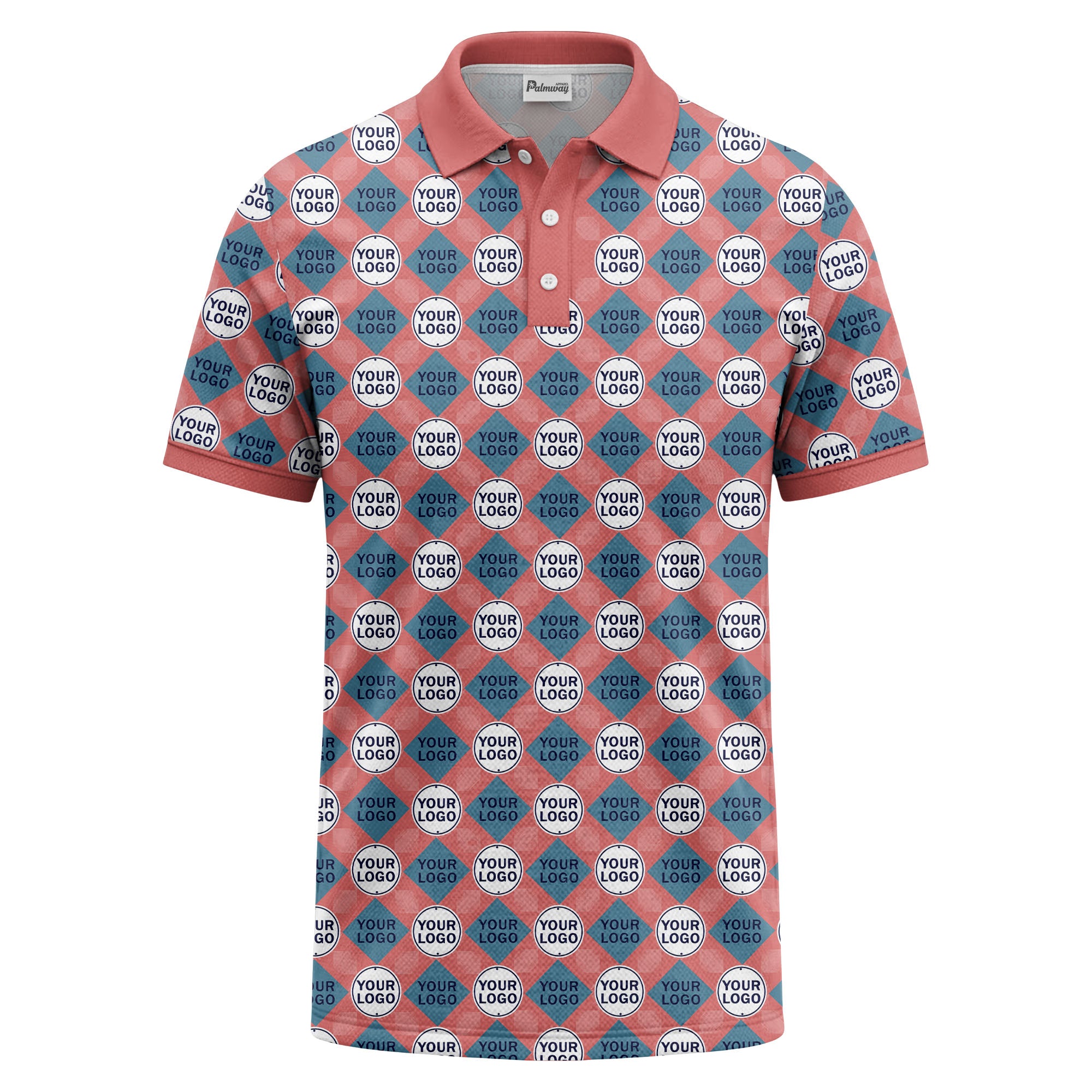 custom diamond grid circular logos polo shirt for men